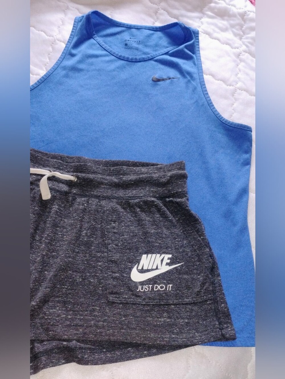 Nike Blue Tank Top with Charcoal Gray Shorts